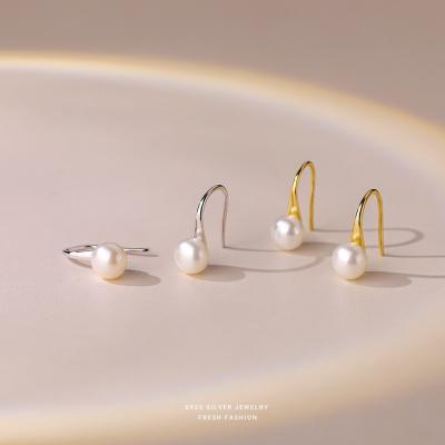 China Women's S925 sterling silver high heels pearl earrings French light luxury design female earrings temperament long ear hooks wholesale for sale