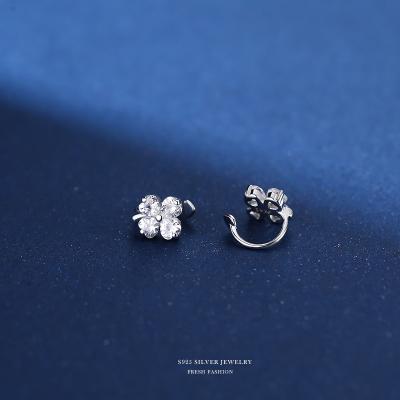 China 2022 new women's Korean version of the exquisite four-leaf zircon grass petal ear clip ear clip temperament earrings for sale