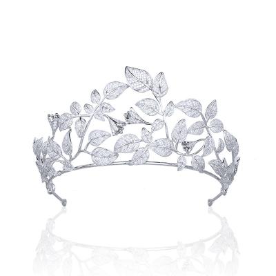 China New Europe and America Leaf Flower Zircon Inlaid Bridal Crown Micro Tiara Wedding Accessories Hair Accessories for sale