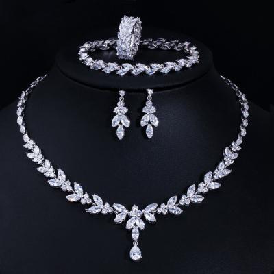 China 2022 Religious Wholesale High Grade AAA Generous Zircon Wedding Bride Dress Necklace Earrings Accessories Four Piece Set for sale