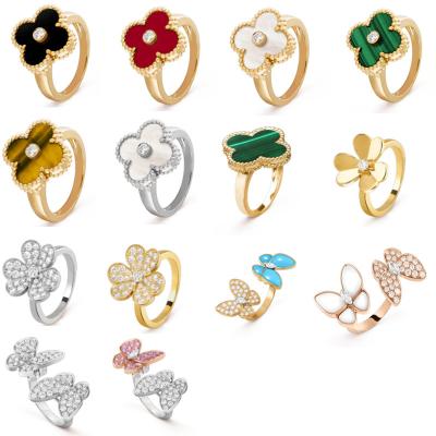 China S925 original high quality logo ring S925 sterling silver lucky clover white agate butterfly ring jewelry lucky se CLASSIC wholesale for sale