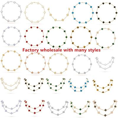 China Original Luxury Elegant Wholesale S925 Logo Sterling Silver Lucky Clover Necklace 18K Gold Plated Jewelry Set For Women for sale