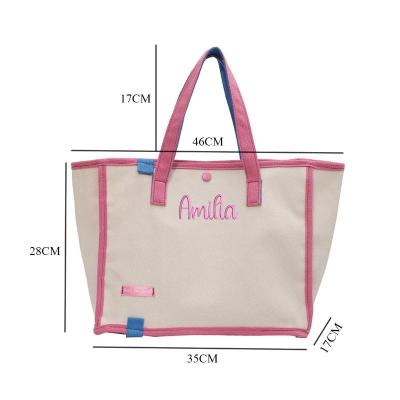 China Custom Made Embroidery Eco-friendly Art Canvas Shopping Shoulder Bag Logo Gift Fashion Contrast Canvas Lady Bags Handbag for sale