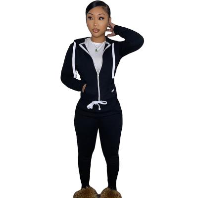 China Custom Logo Women Anti-pilling 2022 Winter Apparel Zipper Hoodie Set Cotton Sweatsuit Women Tracksuit Tracksuit Two Piece Set for sale