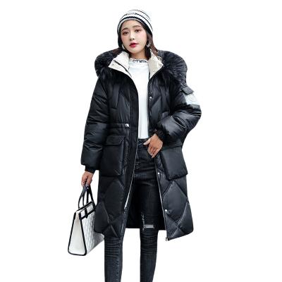 China Anti-wrinkle winter fashion plus size solid color women's quilted coat with hood mid long thick jacket&coats for women for sale