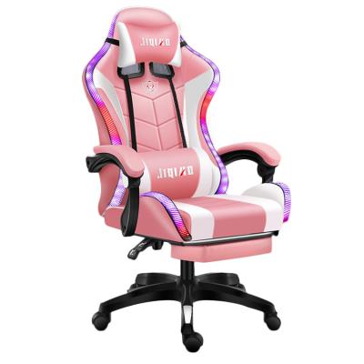 China Most Comfortable Cute Home Office Pink Gaming Chairs (Height) Adjustable Leather Adjustable Chair With Footrest for sale