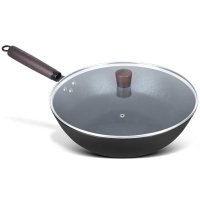 China Nicht Stock-chinesischer Wok-Pan Good Heat Retention With-Holzgriff zu verkaufen