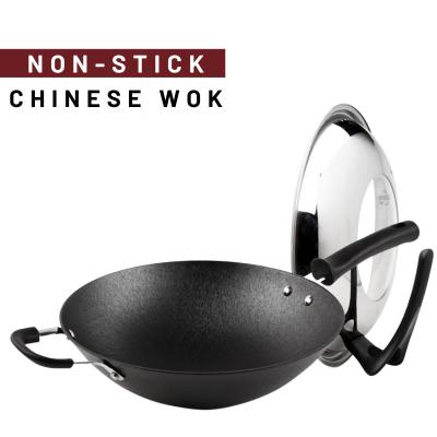 China Rühren Sie chinesischen Wok Fischrogen-chinesischer Wok-Pan Anti Rust Non Sticks mit Deckel zu verkaufen