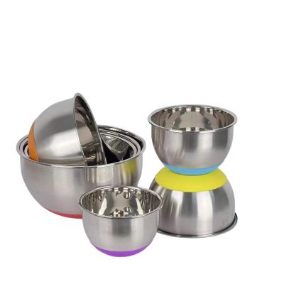 China Stainless Steel Metal Salad Bowl With Lid 1.25L-5L Silicone Bottom for sale