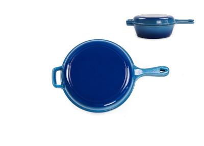 China 26*8cm blaue Roheisen-Kasserolle Pan 2 in 1 4.8kg mit einem langen Griff zu verkaufen