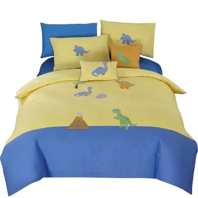 China 100% China Bedding Nondisposable Cotton Cartoon Dinosaur Embroidered Duvet Cover Set for sale