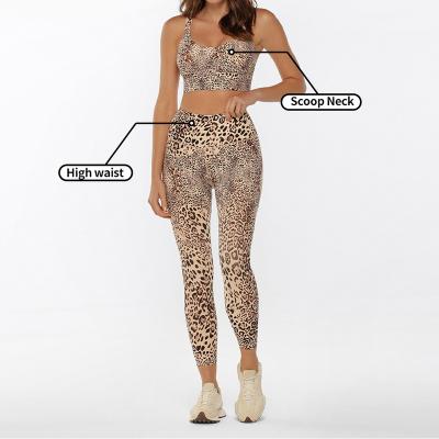 China MIQI 2022 Wholesale Custom Antibacterial Leopard Yoga Set Gym Fitness Sets OEM Super Dry Performance Women Active Sports Wear Sets for sale