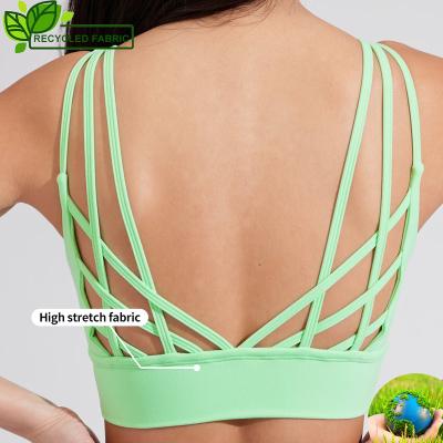 China MIQI 2022 Wholesale Recycled Sports Bra Fabric OEM Breathable Ribbed Sports Bra For Women for sale