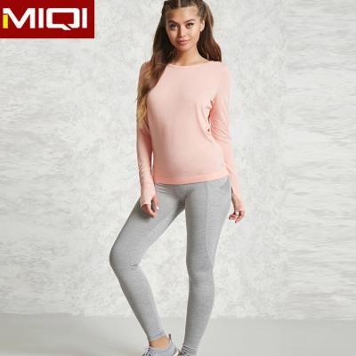 China Viable Long Sleeve Sexy V Back Cut Out Gym T-shirt Ladies Girls Wholesale Custom Branded Fitness T-shirt Women for sale