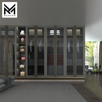 China Custom Customization European Style Closet Wardrobe With Glass Cloth Curtains Bedroom Door Closet Wardrobe Glass Wardrobe for sale