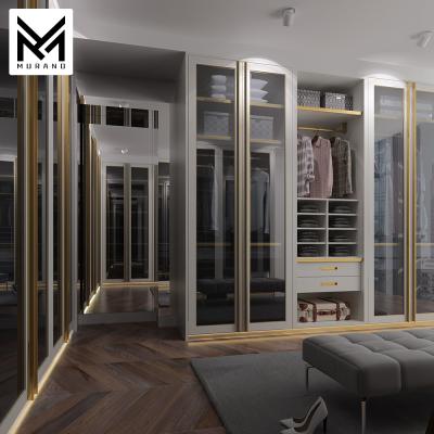 China Glass door L wardrobe new double hinge bedroom furniture design wardrobe color open shape wardrobe obvious/invisible wholesale design for sale