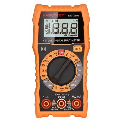 China Multimeter Digital Voltage Meter Back Light Data HT108L Ohm DC 600V AC Amp Diode Resistance Test 2000 Counts HT108L for sale