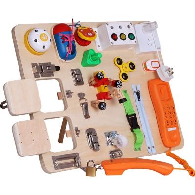 China WANHUA Eco-friendly material custom educational wooden montesori busy board for kids for sale