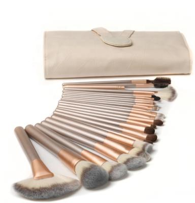 China Angular Blush Factory Wholesale 18/12 Beige Cosmetic Brush Set 24 Champagne Cosmetics Synthetic Hair Propeller Shaped for sale