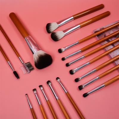 China Professional Cruelty Free Synthetic Hair Makeup Brush Wood Aluminum Tube Eyebrow Handle Eyeliner Synthetic Fiber Brush Set for sale