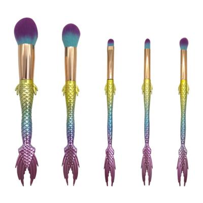 China Angular Blush 5 Mermaid Tail Makeup Brush Set Popular Hot Selling Portable Loose Powder Eyeshadow Brush for sale