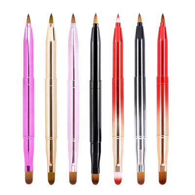 China Angular Blush Popular Portable Retractable Makeup Brush Double Headed Lipstick Eyebrow Lip Brush Synthetic Hair for sale