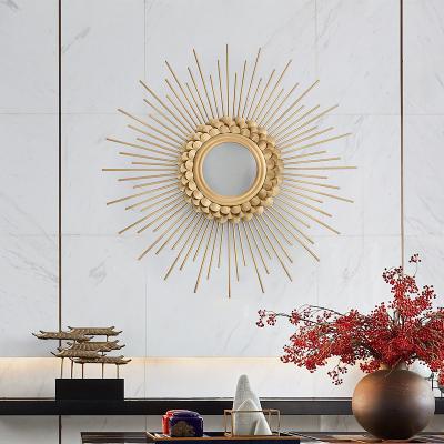 China Large Traditional Luxury Sun Flower Metal Wall Decoration Mirror For Living Room Home Decor for sale