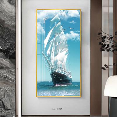 China Large Size Abstract Picture Blue Sea Landscape With Gold Aluminum Framed Wall Art Oil Painting for sale