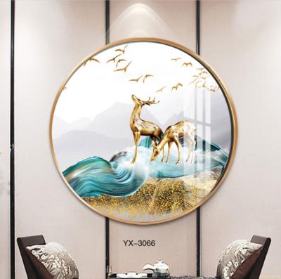 China Hot Sale Abstract Art Animal Painting Cicircle Modern Wall Art Decoration Crystal Porcelain Painting for sale