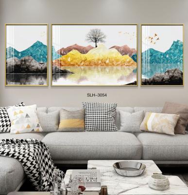 China Free Sample 3 Panels Abstract Wall Painting For Decor Room Modern Abstract Wall Art Canvas Tree Landscape Oil Painting for sale