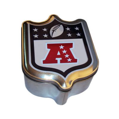 China Gift & Craft Rugby American Football Shaped Metal Candy Tins Irregular Custom Printing Candy Packaging Tin Gift Box Metal for sale