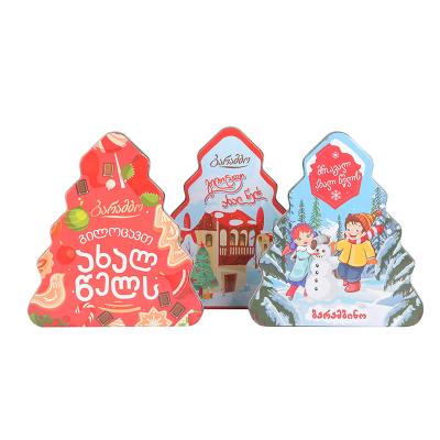 China Recycled Materials Multiple Colorful Christmas Tree Shaped Tin Box Bespoke Christmas Metal Box Christmas Ornaments Box for sale