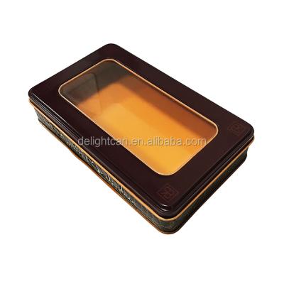 China Recyclable Rectangular Shaped Tin Can With PVC Or Window For Gift for sale