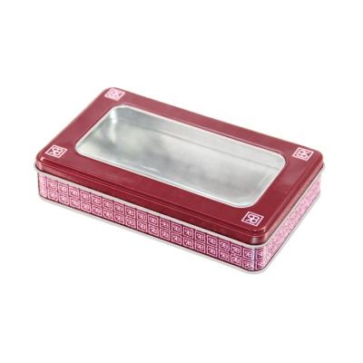 China Popular High Quality Multi Food Grade Metal Cookie Candy Tin Storage Flat Square Tin Box With Clear PVC Window Lid For Promotional Gift for sale