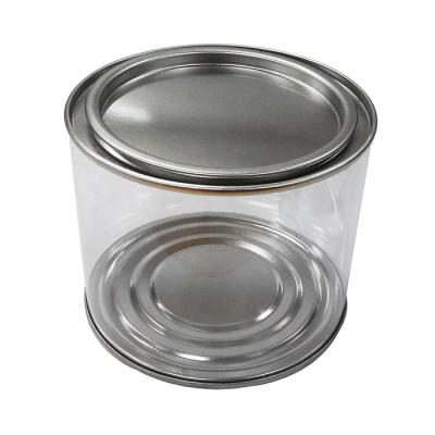 China Popular Recyclable Custom Cylinder Tin High Quality Transparent Plastic Metal Tin Container Hot Sale Empty Tin Case With Clear PVC for sale