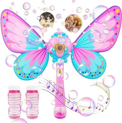 China Plastic Colorful Girls Butterfly Bubble Wand Blower for Kids summer Light Up bubble toys  with Lights Bubble Solution Included for sale