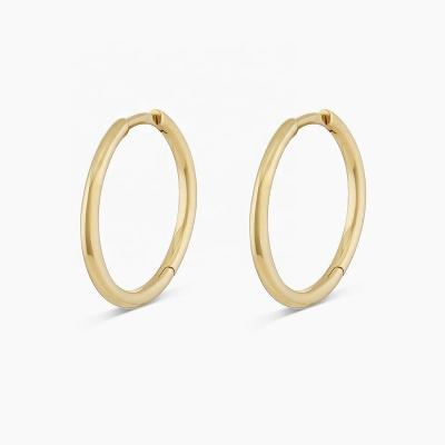 China Simple Tasty Classic 15mm Circle Huggie Earrings Real 9K 14K Solid Gold CLASSIC Custom Fine Jewelry For Women for sale