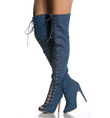 China Fashion Trend Ladies Cowboy Boots Knee Boots Roman Thigh Woman High Heel Boots for sale