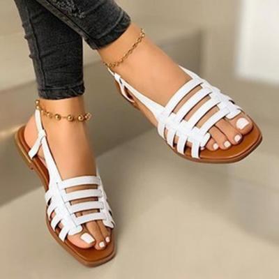 China Large Size Flat Sandals Spring and Summer Woven Beach Shoes Women High Quality Girl Fashion Trend Flat Sandals for sale