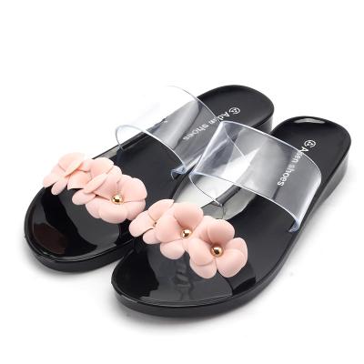 China Summer Season Anti-slippery PVC Material Beach Slippers Camellia Flower For Women for sale