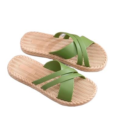 China Customized Wholesale PVC Material Ladies Round Heel Low Slippers Cross Flat Sandals Spring And Summer Beach for sale