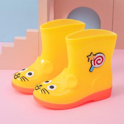 China Cute Color Candy Mouse Cartoon Pattern Kids Cotton Water Coating Round Detachable Kids Shoes Non-slip Cute Rain Boot For Boys And Girls for sale