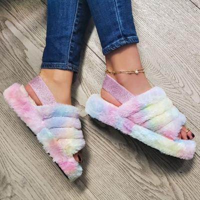 China CUSHIONING New Design Plush Comfortable Lady Slipper Girls Winter Woolen Indoor Fluffy Platform Shoes Wholesale Comfortable Sandals For Women for sale