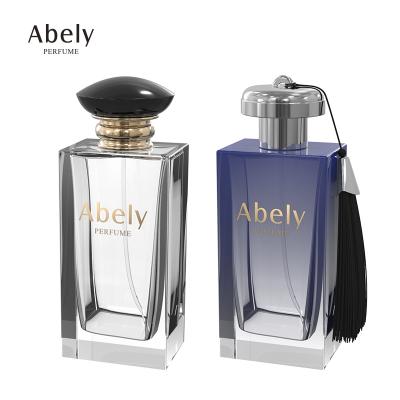 China Abely Cosmetic Perfume Packaging Custom Square Perfume Bottle 100ml Luxury Empty Glass Perfume Bottles Free Sample for sale