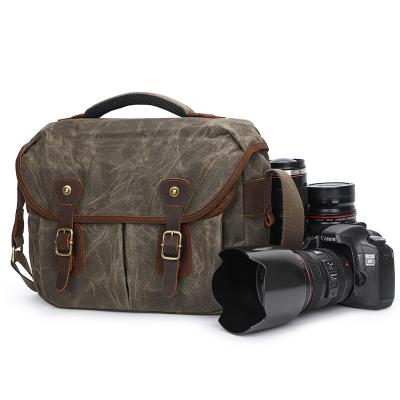 China Large Capacity Retro Waxed Canvas DSLR Shoulder Camera Water Resistant Bag For Nikon for sale