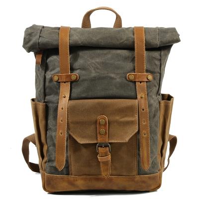 China Canvas Mountain Roll Office Waterproof Vintage Waxed Expandable Backpacks With Laptop Pocket for sale