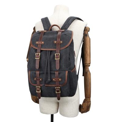 China Vintage College School Backpack Wear-resistant Bag Large Capacity Camping Hiking Hiking Travel Laptop Canvas Rucksack for sale