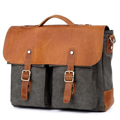 China Vintage Personalized Leather Satchel Briefcase Canvas Messenger Shoulder Laptop Bag For Women Men for sale