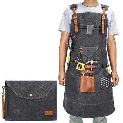 China Wholesale Custom Aprons Pocket Durable And Waterproof Waxed Canvas Tool Apron With Custom Logo for sale