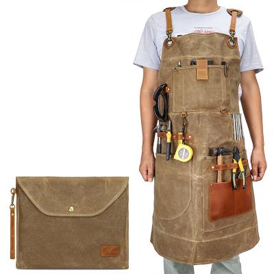 China Durable And Waterproof Vintage Canvas Woodworking Shop Apron Heavy Duty Waxed Work Aprons For Men for sale